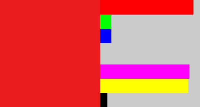 Hex color #ec1b1c - vermillion