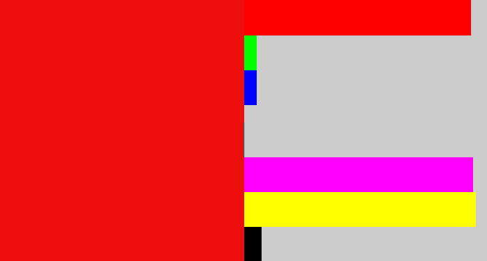 Hex color #ee0e0c - red
