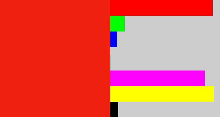 Hex color #ee220f - vermillion