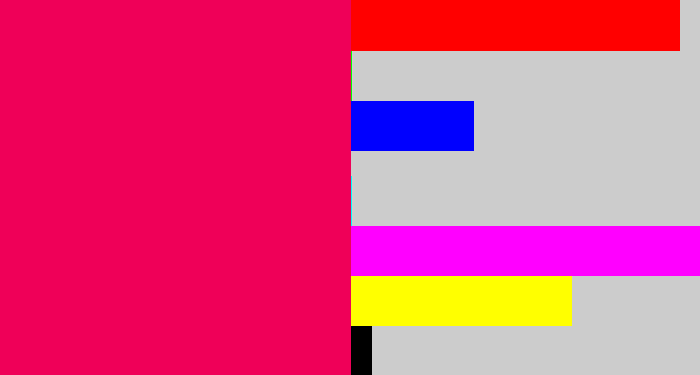 Hex color #ef0058 - pink red