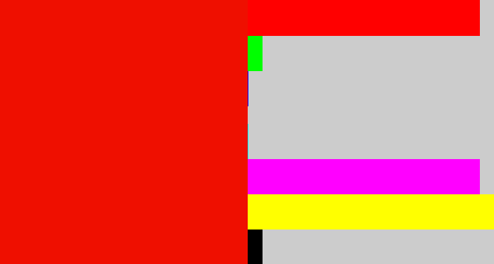 Hex color #ef0f00 - red