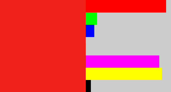 Hex color #ef211a - vermillion