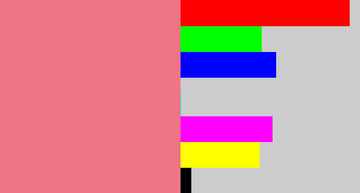 Hex color #ef7486 - rosy pink