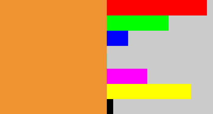 Hex color #ef9332 - dusty orange