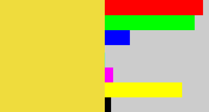 Hex color #efdc3d - off yellow