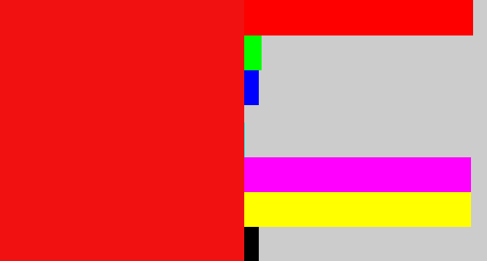 Hex color #f01110 - bright red