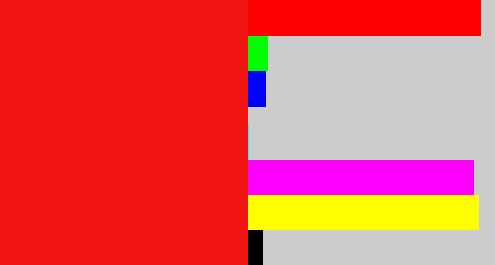 Hex color #f01511 - bright red
