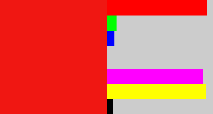 Hex color #f01712 - bright red