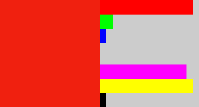 Hex color #f0200f - vermillion