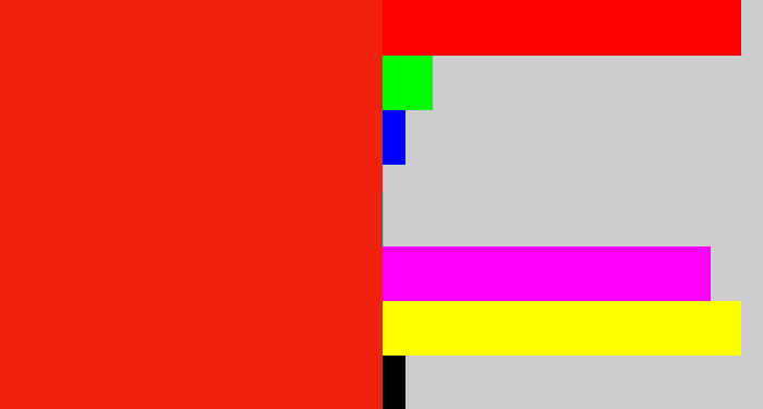 Hex color #f0210f - vermillion