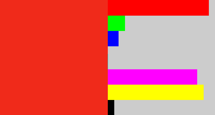 Hex color #f02a1a - vermillion