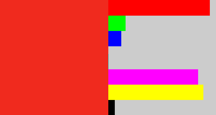 Hex color #f02a1e - vermillion