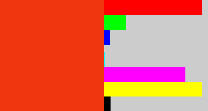 Hex color #f0360e - vermillion