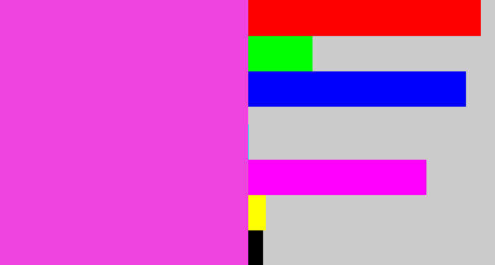 Hex color #f043e0 - purple pink
