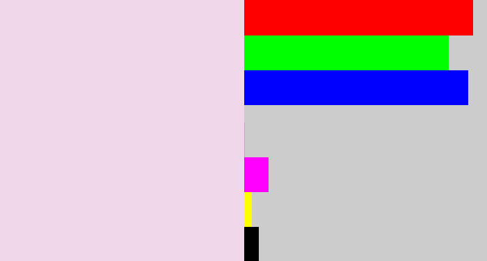 Hex color #f0d7ea - light pink