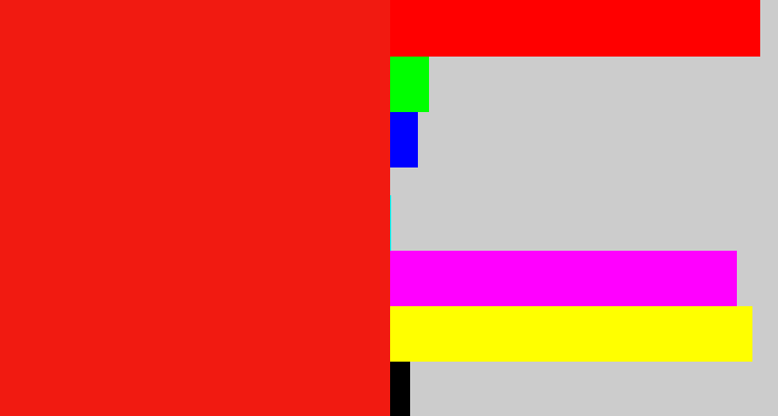 Hex color #f11a11 - vermillion