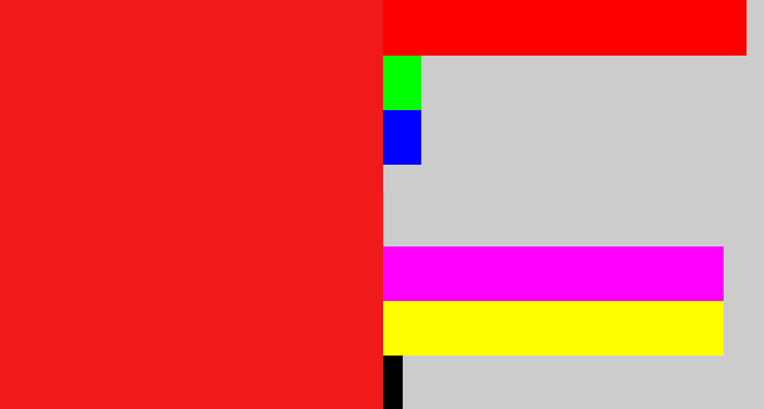 Hex color #f11a1a - vermillion