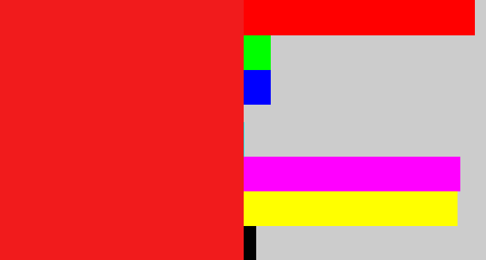 Hex color #f11b1c - vermillion