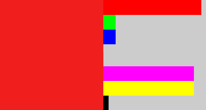 Hex color #f11e1e - vermillion