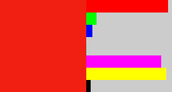 Hex color #f11f12 - vermillion