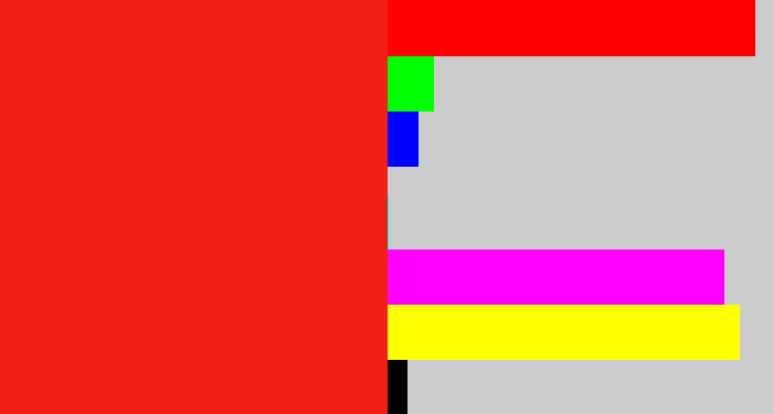 Hex color #f11f15 - vermillion