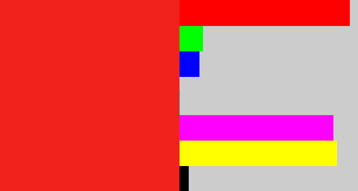 Hex color #f1221c - vermillion