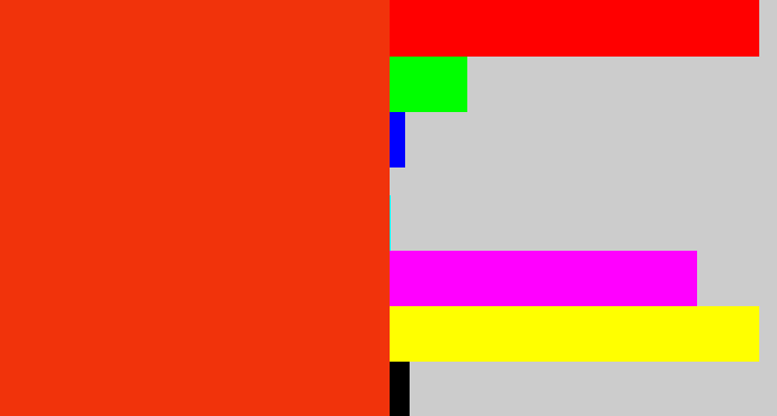 Hex color #f1330b - vermillion