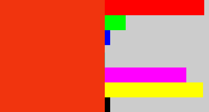 Hex color #f1340e - vermillion