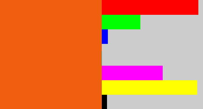 Hex color #f1600f - bright orange