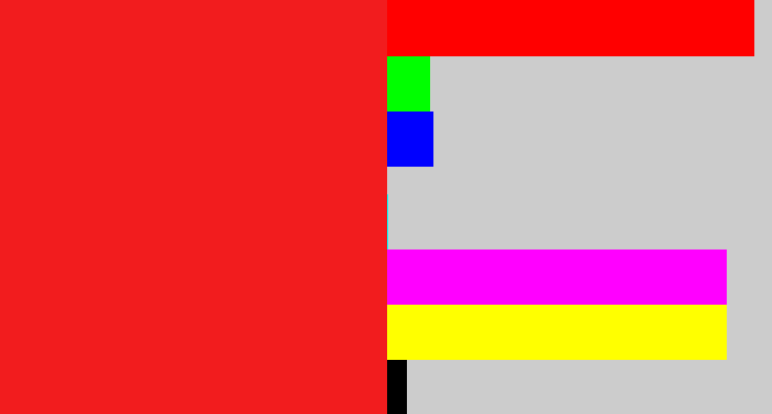 Hex color #f21c1e - vermillion