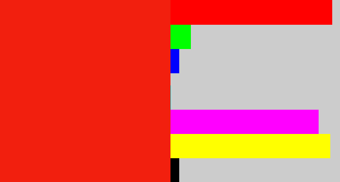 Hex color #f21f0e - vermillion