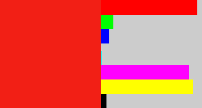 Hex color #f21f15 - vermillion
