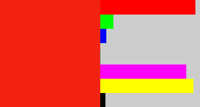 Hex color #f22210 - vermillion