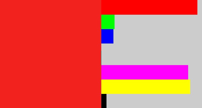 Hex color #f2221e - vermillion