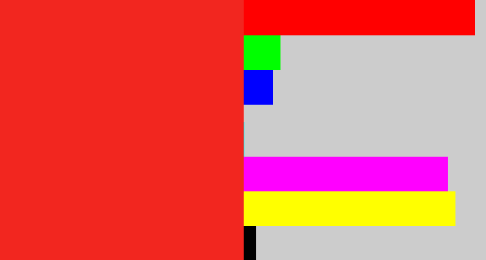 Hex color #f2261f - vermillion