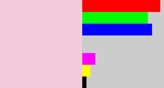 Hex color #f2cbda - pale pink