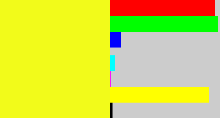 Hex color #f2fb1a - sunny yellow