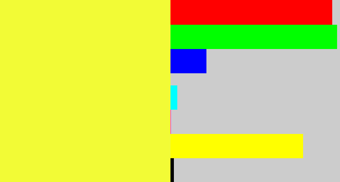 Hex color #f2fb36 - lemon yellow