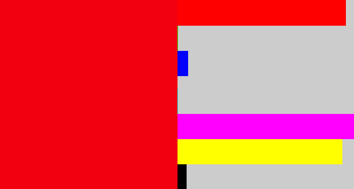 Hex color #f30010 - bright red