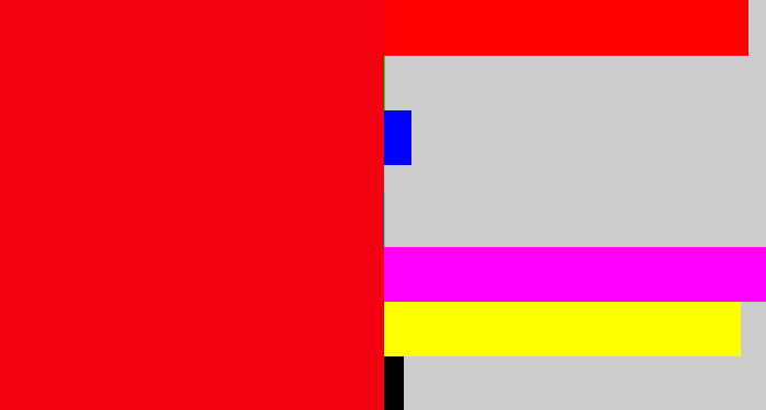 Hex color #f30011 - bright red