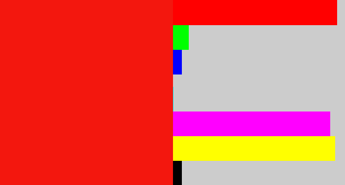 Hex color #f3170e - bright red