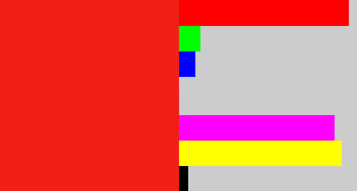 Hex color #f31f17 - vermillion