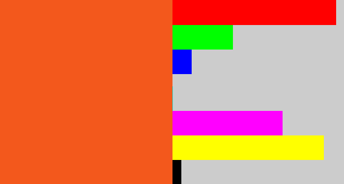 Hex color #f3581c - reddish orange