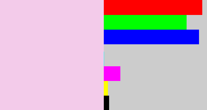 Hex color #f3cbea - light pink
