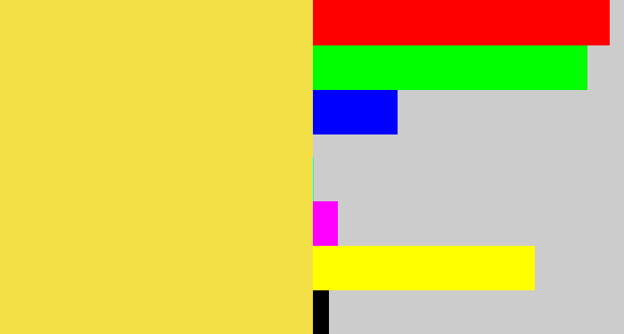 Hex color #f3e046 - off yellow