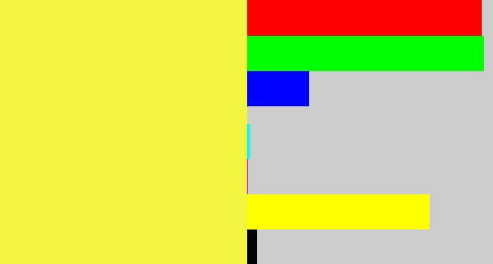 Hex color #f3f640 - off yellow