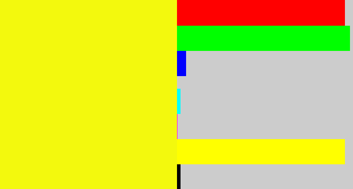 Hex color #f3f90d - yellow