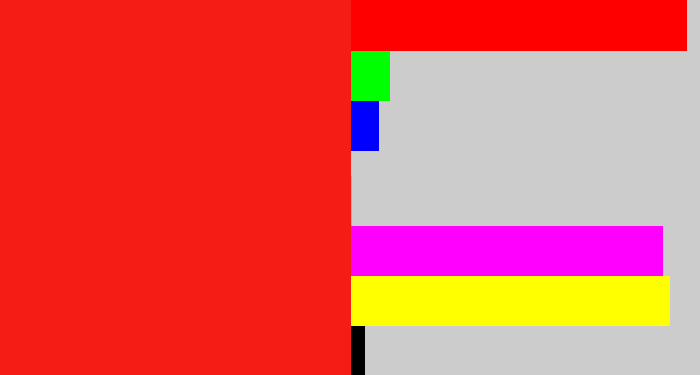 Hex color #f41c15 - vermillion