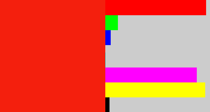 Hex color #f41f0d - vermillion