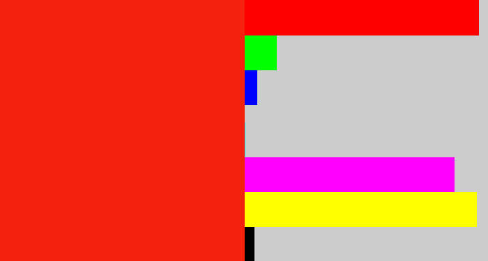 Hex color #f4220c - vermillion